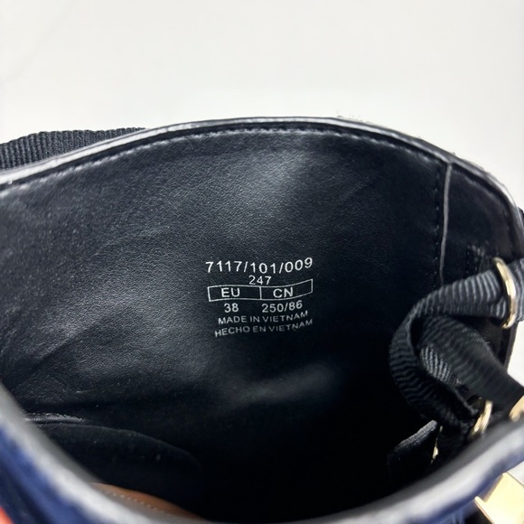 Zara Trafaluc Navy Blue Velvet Zip Up Ankle Tie Heeled Booties Sz 38 (7.5) - Picture 10 of 11